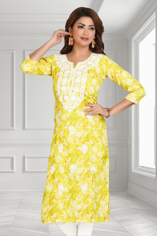 YELLOW EMBROIDERY KURTI