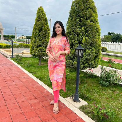 Pink V-neck kurti