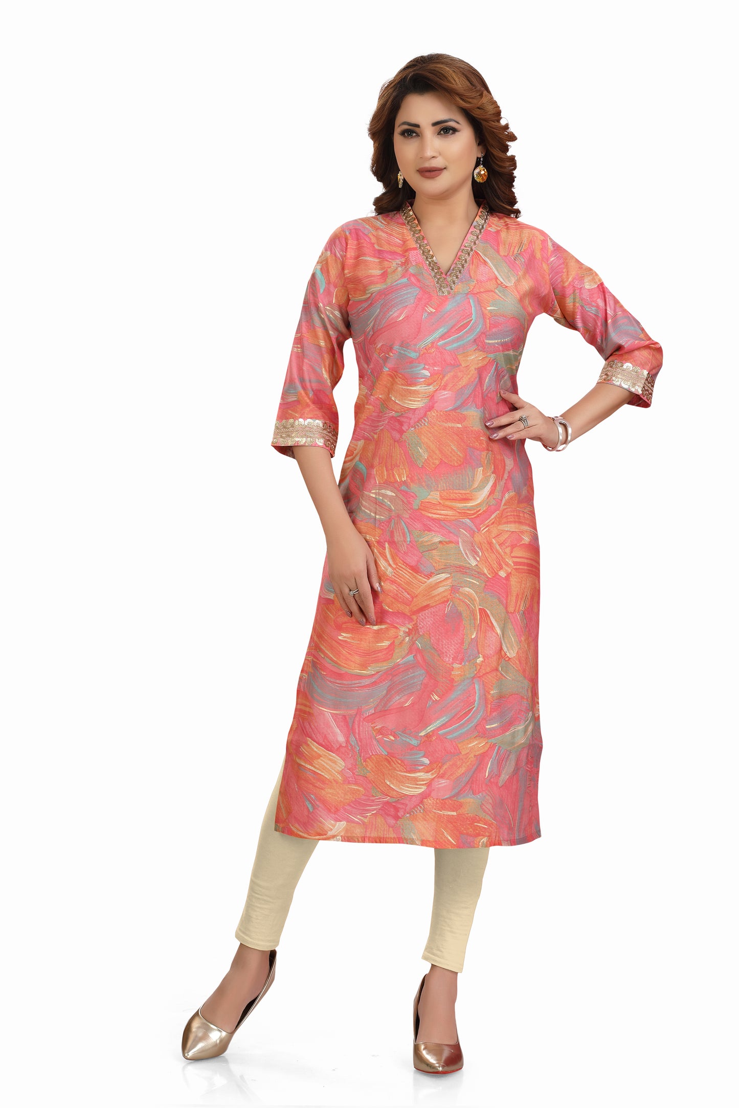 Pink V-neck kurti