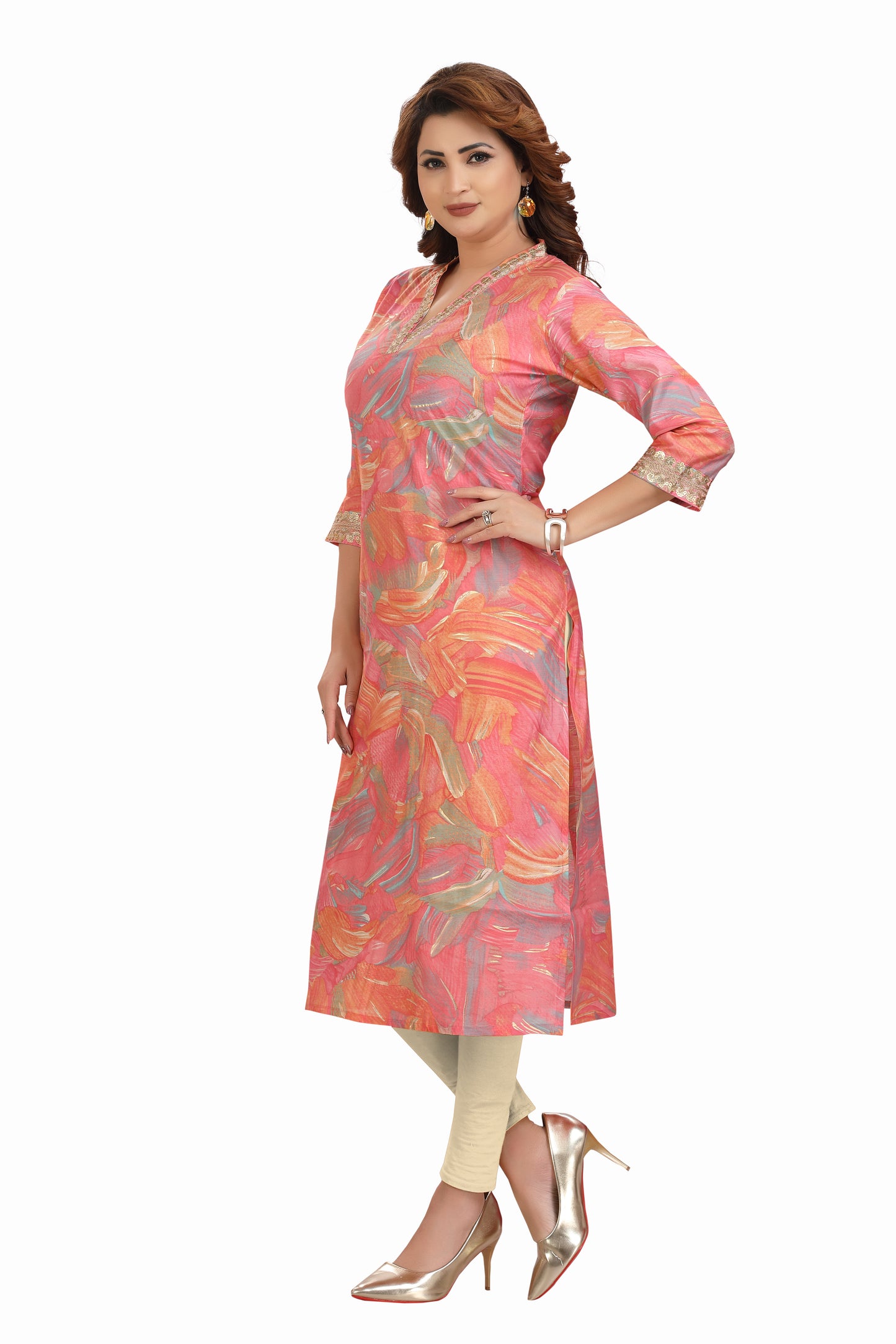 Pink V-neck kurti