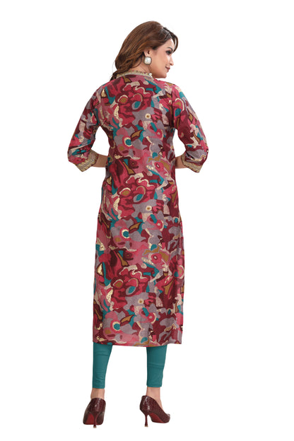 Wine abstract print V-neck kurti